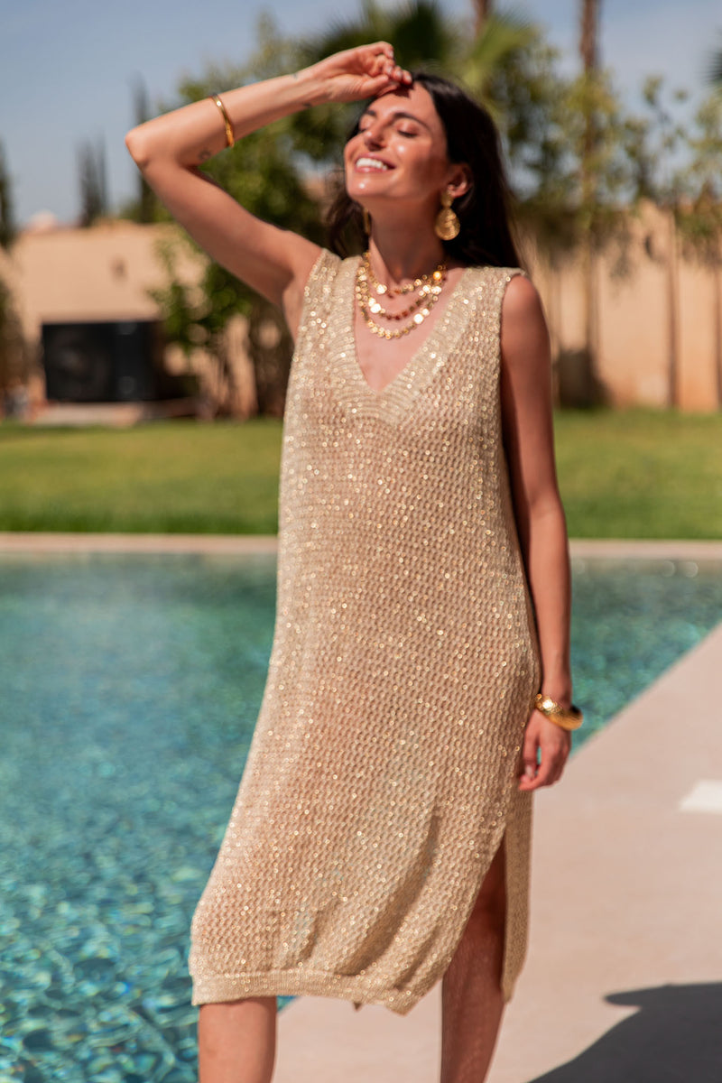 VERO Dorée - Robe Crochet Lurex