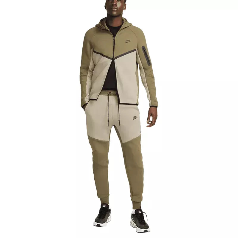 Nike Tech Fleece Full Zip Hoodie Track Jacket - Olive, White