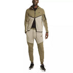 Nike Tech Fleece Full Zip Hoodie Track Jacket - Olive, White