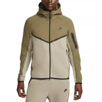 Nike Tech Fleece Full Zip Hoodie Track Jacket - Olive, White