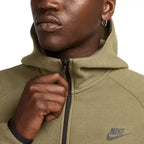 Nike Tech Fleece Full Zip Hoodie Track Jacket - Olive, White