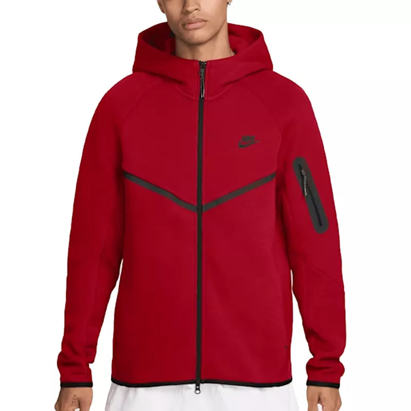Nike Tech Fleece Full Zip Hoodie Track Jacket - Red/Black