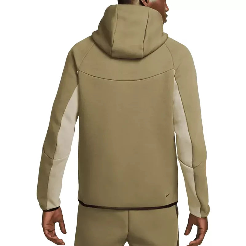 Nike Tech Fleece Full Zip Hoodie Track Jacket - Olive, White