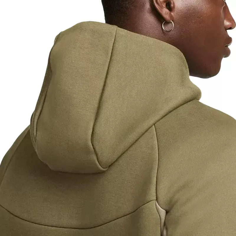 Nike Tech Fleece Full Zip Hoodie Track Jacket - Olive, White