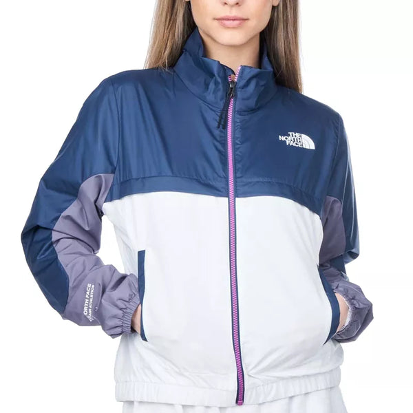 The North Face - Chaqueta deportiva con cremallera completa W Ma Wind - Azul y blanco