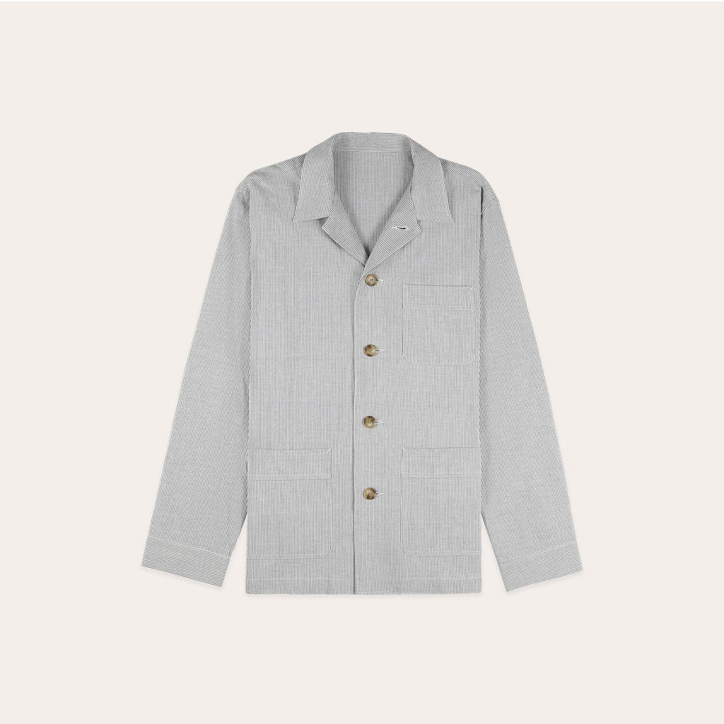 Veste De Travail En Coton Et Lin À Rayures Bleues Et Écrues