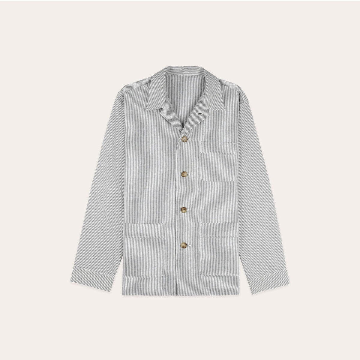 Veste De Travail En Coton Et Lin À Rayures Bleues Et Écrues