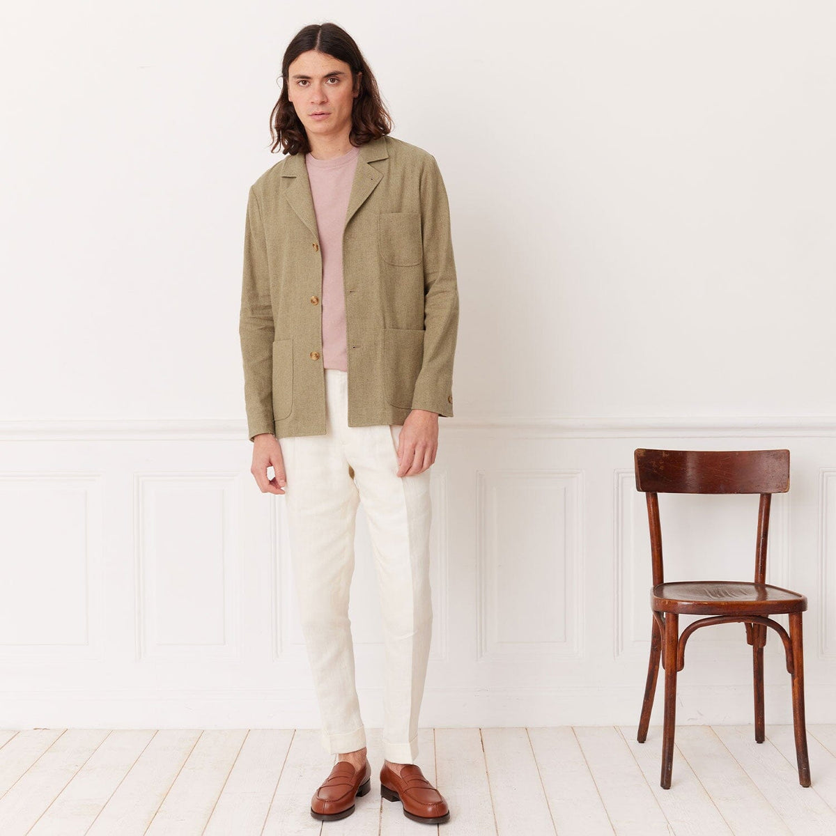 Taupe Deconstructed Tailored Jacket in Linen and Cotton