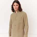 Taupe Deconstructed Tailored Jacket in Linen and Cotton