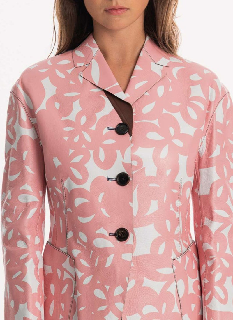 Marni - Veste En Cuir Imprimée - Pink Clematis Ultramarine Raisin - Femme