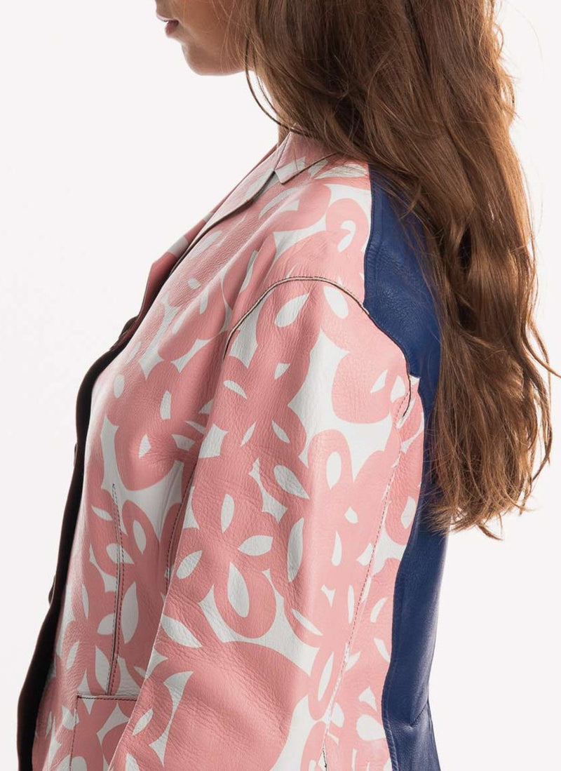 Marni - Veste En Cuir Imprimée - Pink Clematis Ultramarine Raisin - Femme