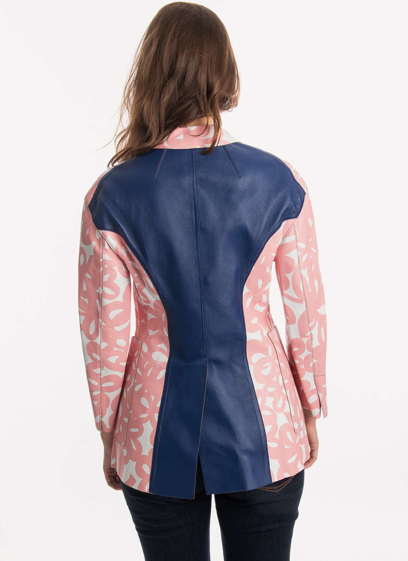 Marni - Veste En Cuir Imprimée - Pink Clematis Ultramarine Raisin - Femme