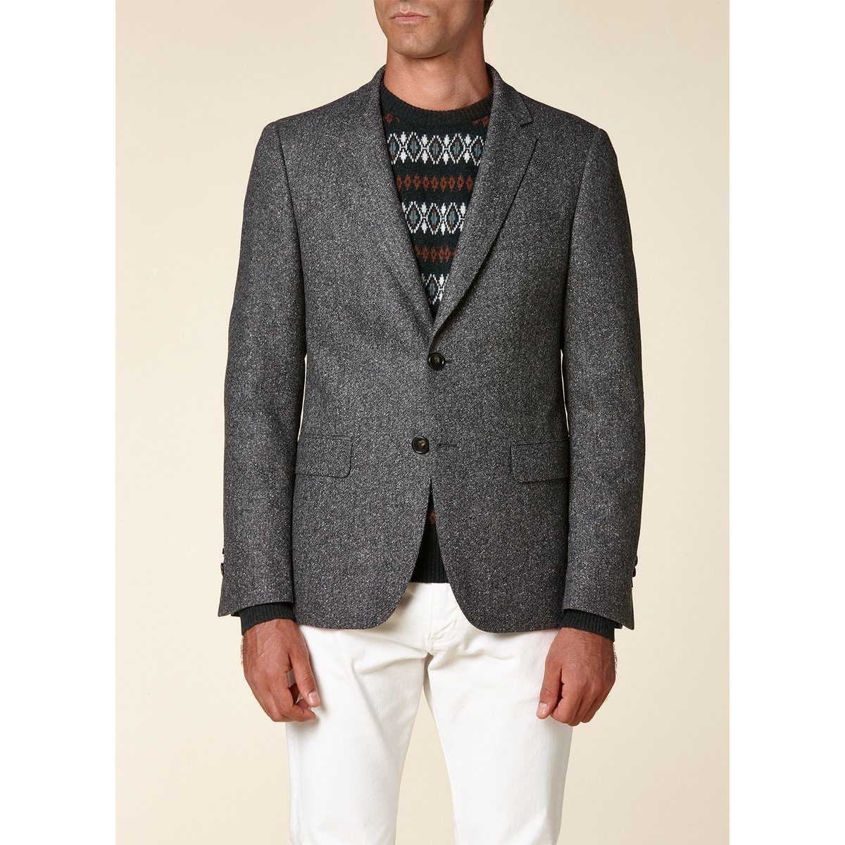 Fursac - Chaqueta Slim Fit - Gris Medio, Natté Tweed