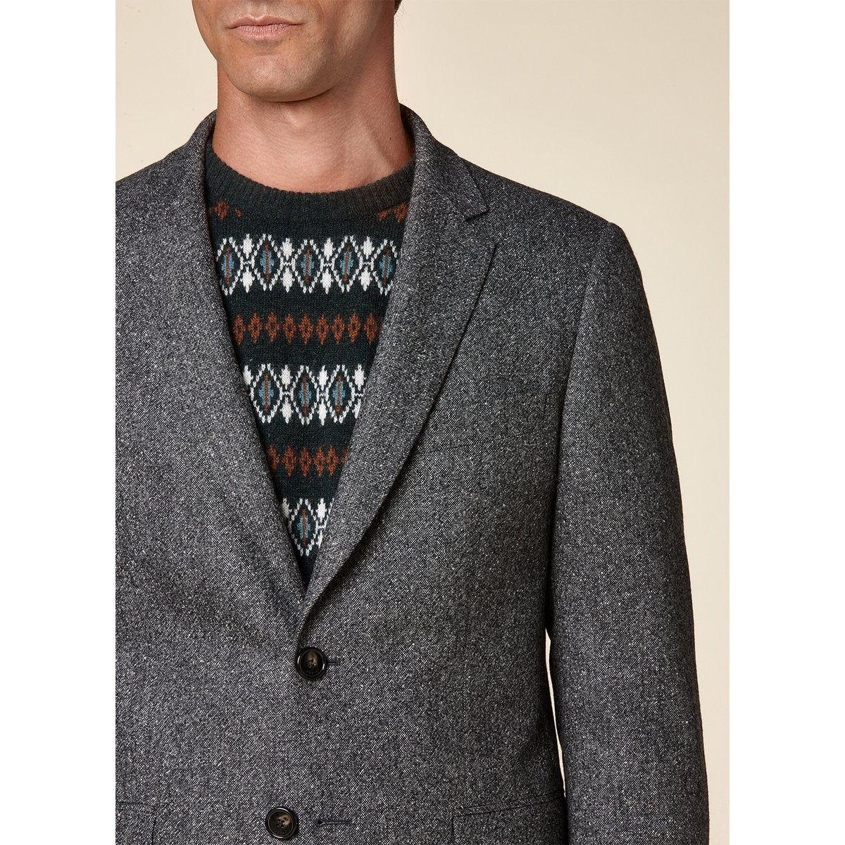 Fursac - Chaqueta Slim Fit - Gris Medio, Natté Tweed