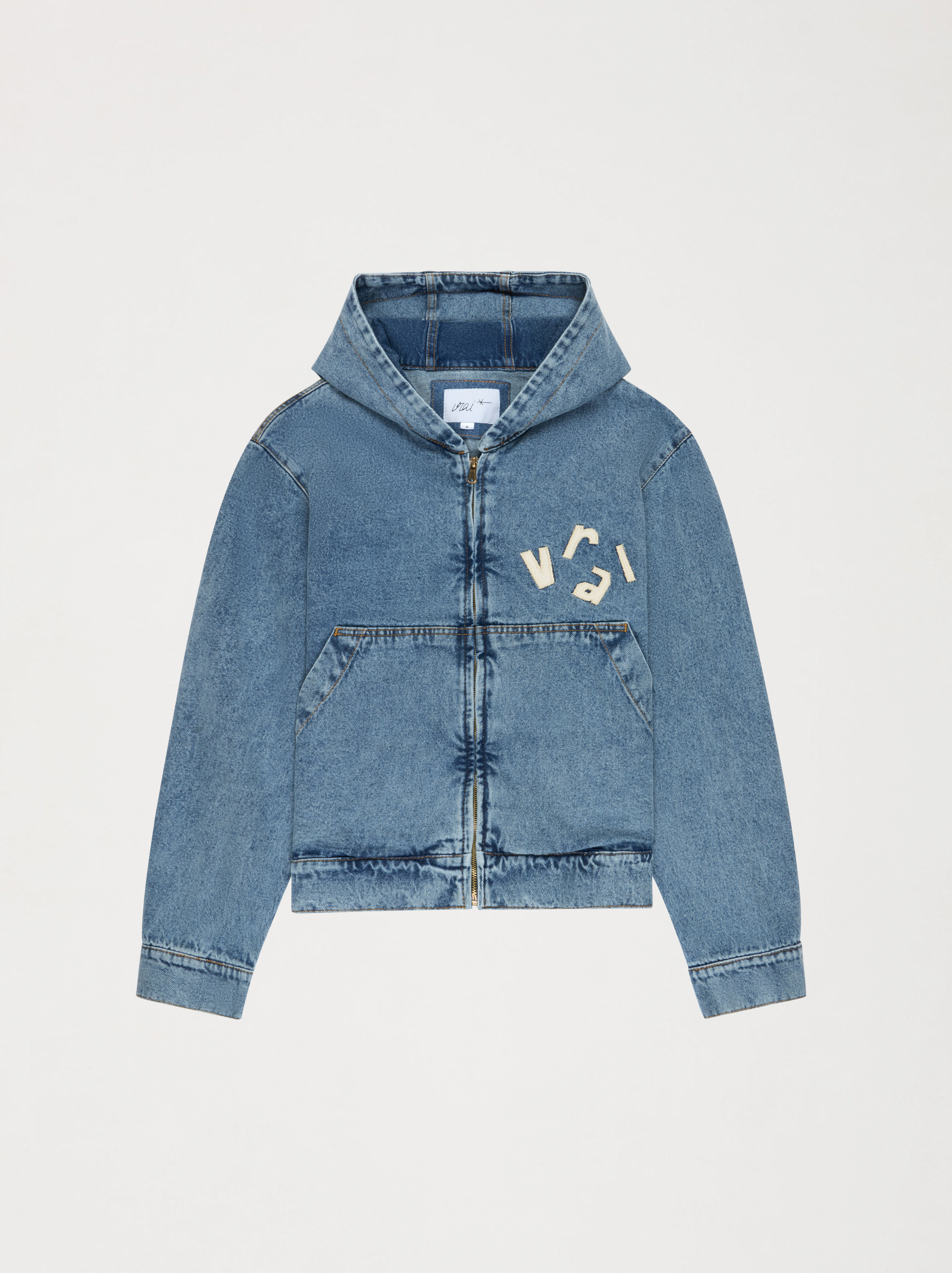Veste À Capuche Unisexe Patch Denim Délavé