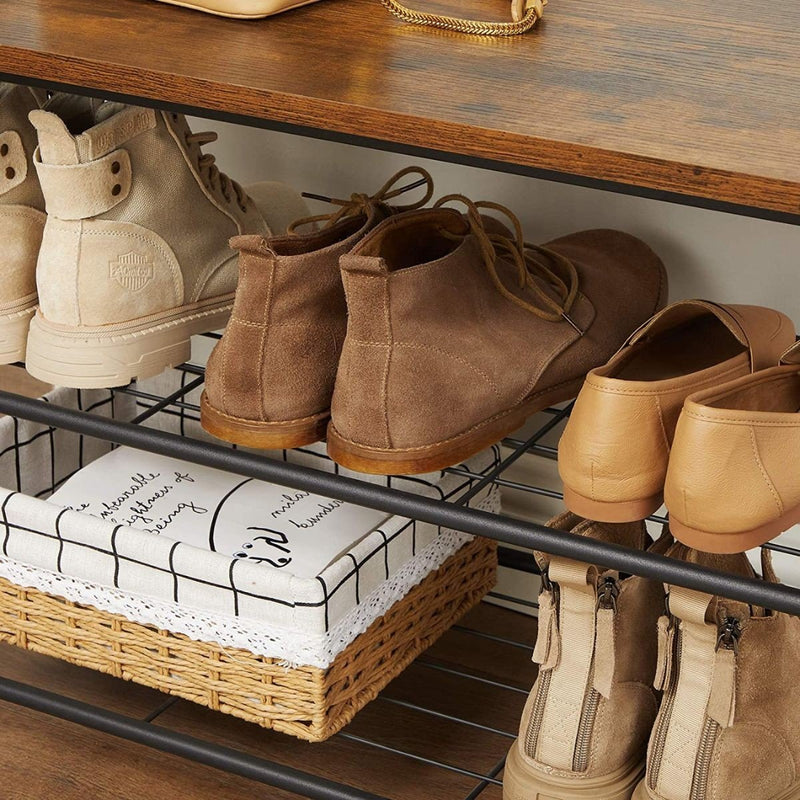 Vestiaire D'Entrée Avec Patères Et Banc Chaussures - Décor Bois