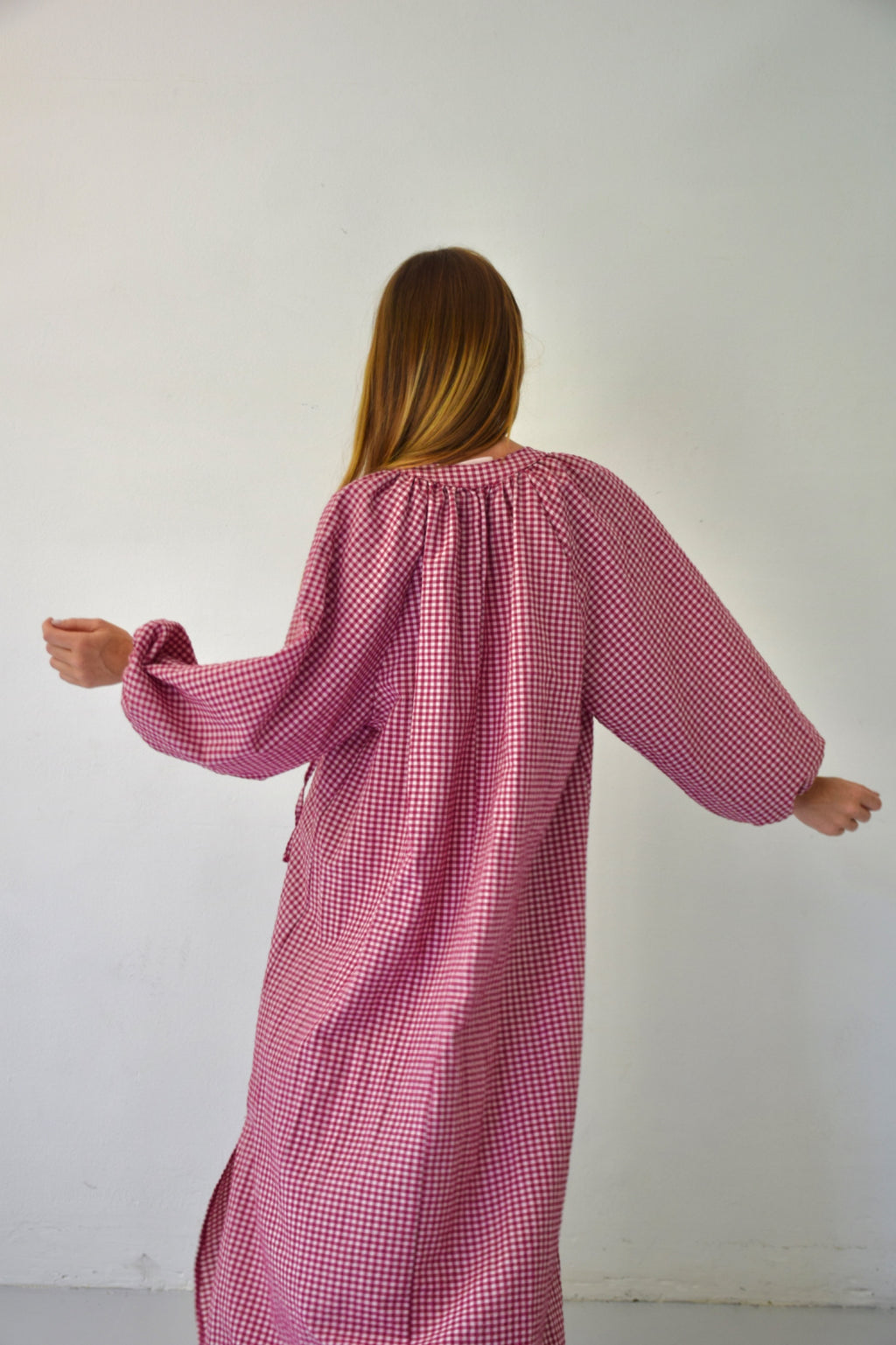 Matilde Gingham Dress Burgundy