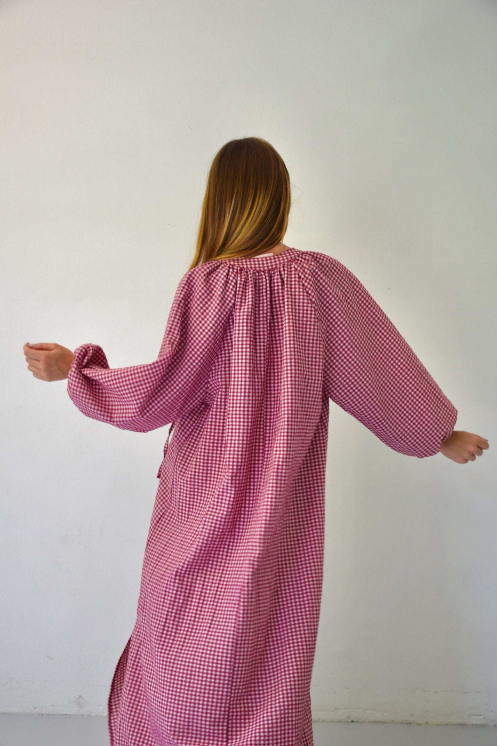 Matilde Gingham Dress Burgundy