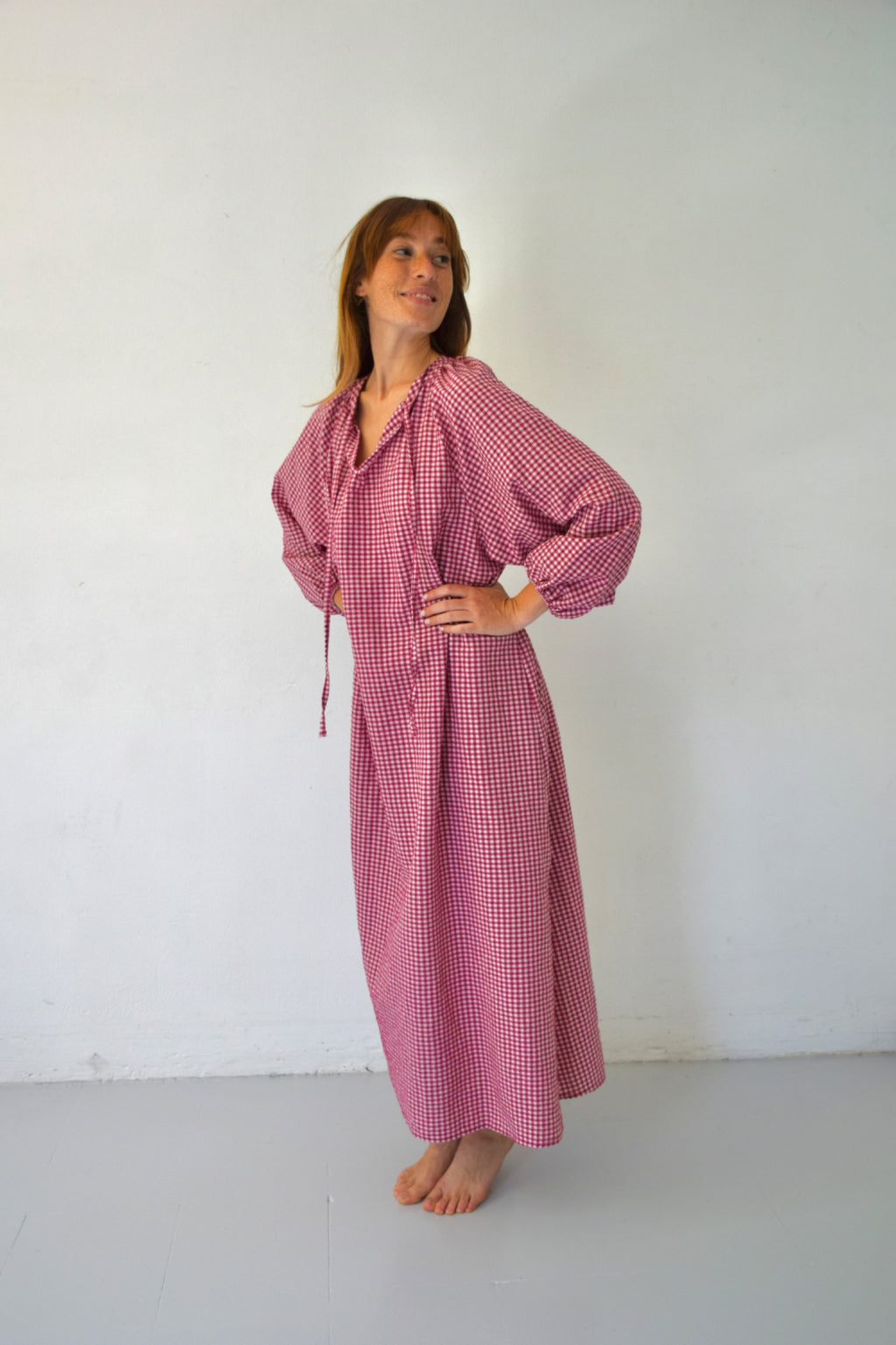 Matilde Gingham Dress Burgundy