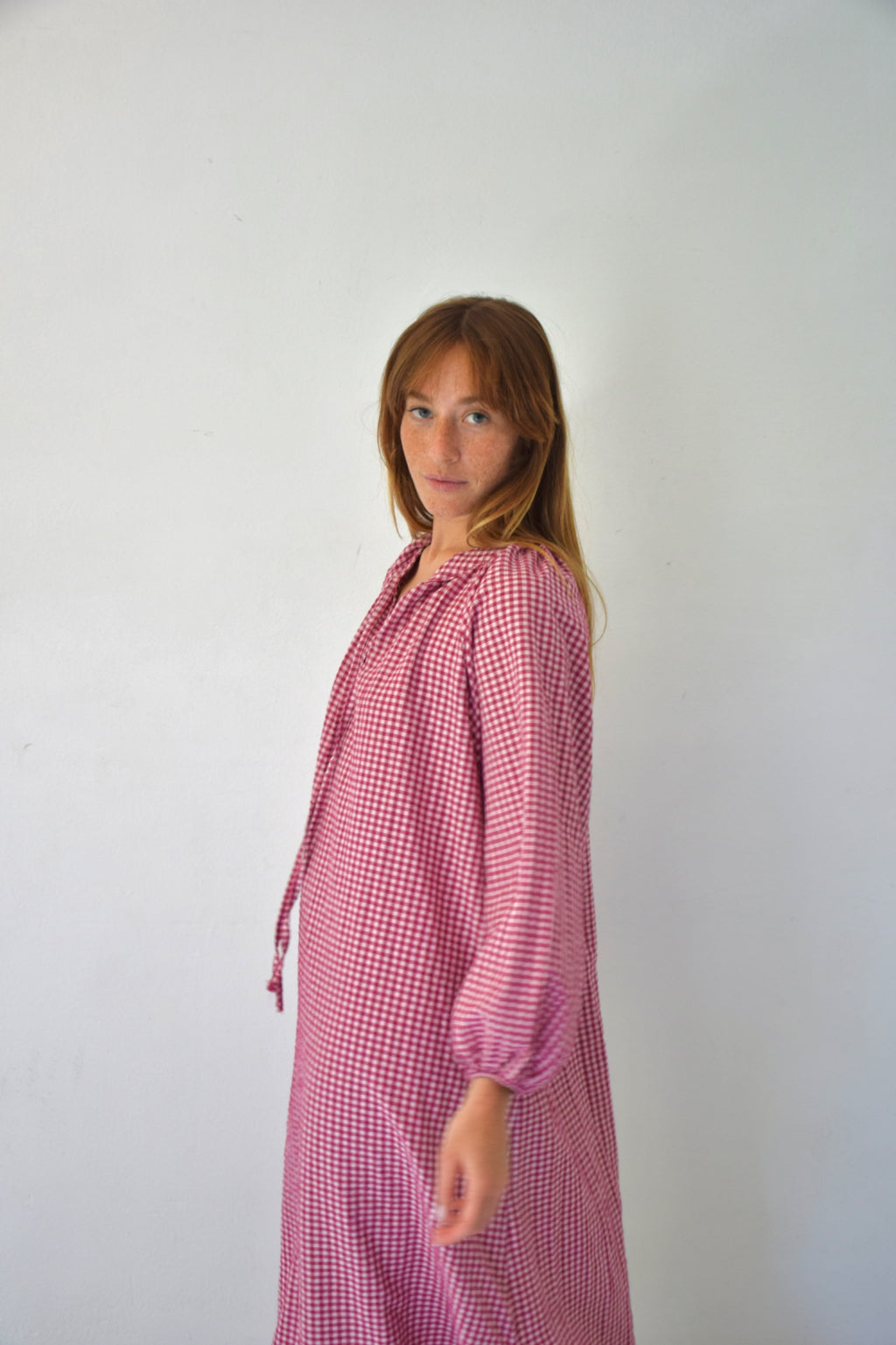 Matilde Gingham Dress Burgundy