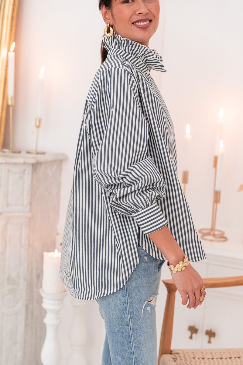 VIKTORIA Bleu Marine - Chemise Rayée