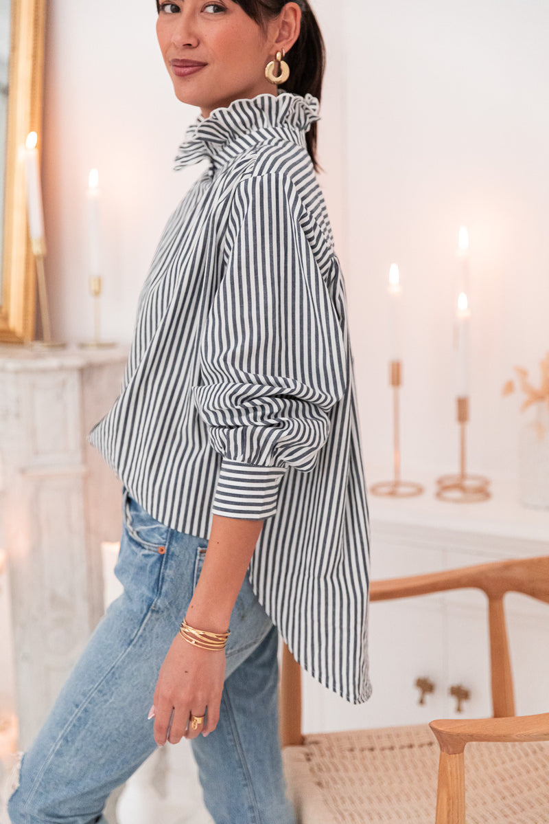 VIKTORIA Bleu Marine - Chemise Rayée