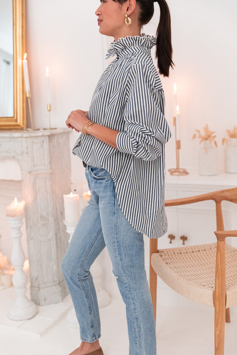 VIKTORIA Bleu Marine - Chemise Rayée