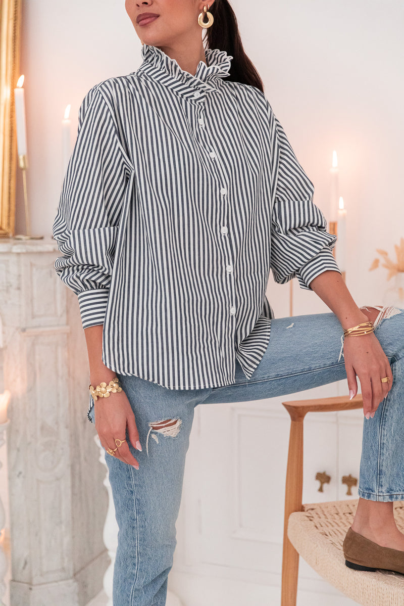 VIKTORIA Bleu Marine - Chemise Rayée