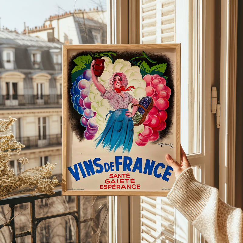 Affiche "Vin De France" - Santé, Gaieté, Espérance
