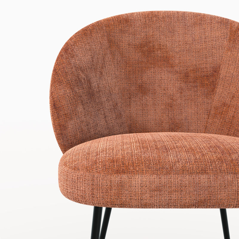 Chaise Bloomy en velours chenillé terracotta et métal noir