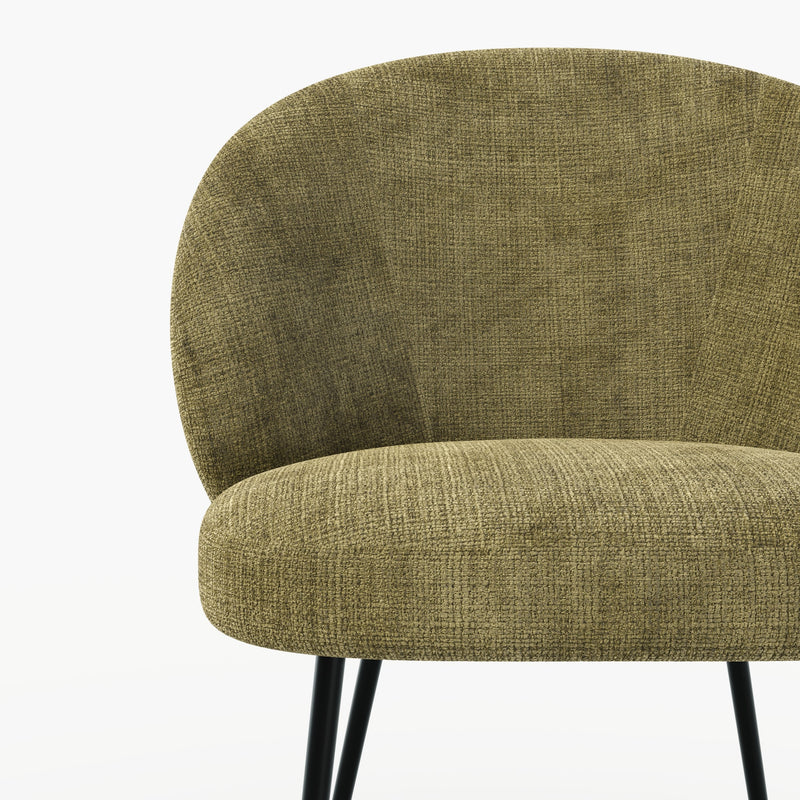 Chaise Bloomy en velours chenillé vert olive foncé et métal noir