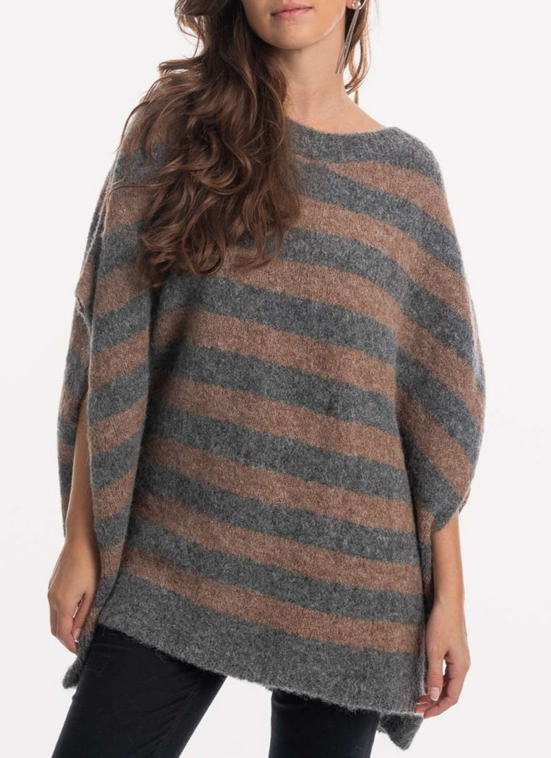 Woolrich - Pull Poncho - Grey Stripe - Femme