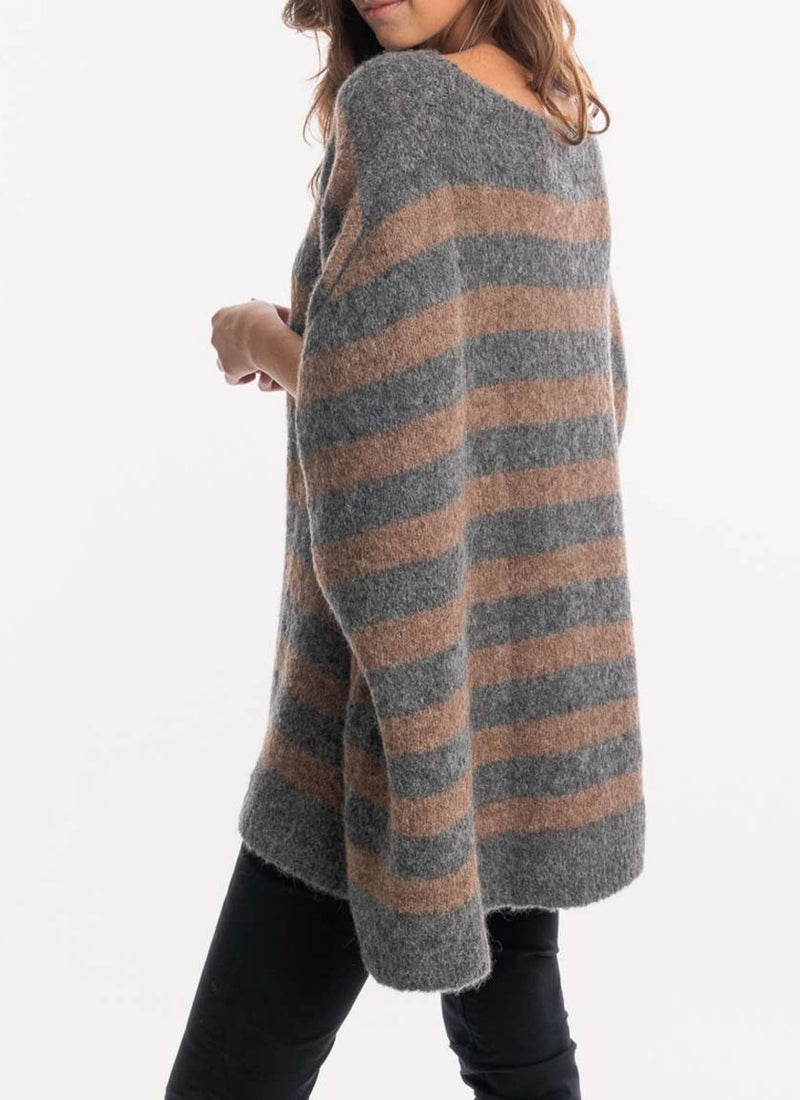 Woolrich - Pull Poncho - Grey Stripe - Femme