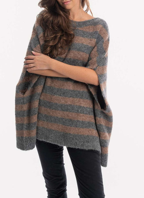 Woolrich - Pull Poncho - Grey Stripe - Femme