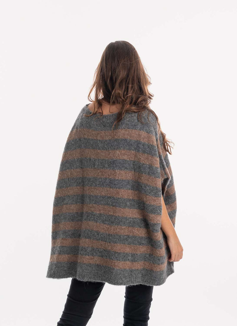 Woolrich - Pull Poncho - Grey Stripe - Femme