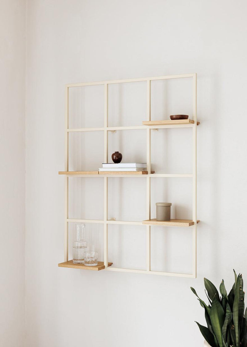 Metallregal RIVO - Wandregal aus Metall en Cashew-Beige mit Massivholzbrettern | Metalbude