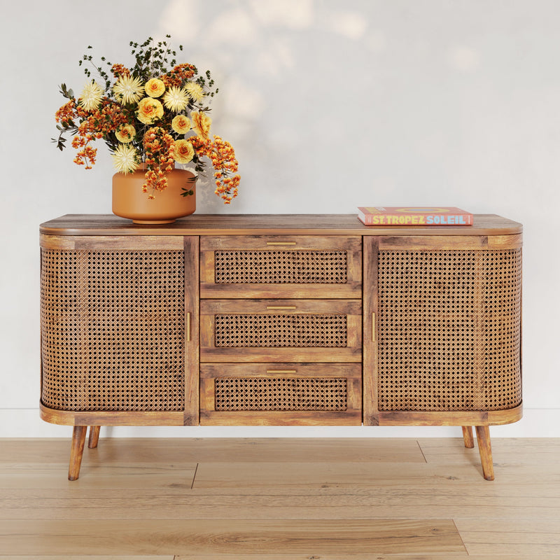 Buffet Wava 2 portes et 3 tiroirs en cannage