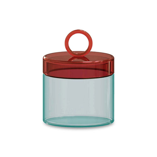 Olimpia - Set of 2 Jars with Colored Ring Handle - Blue and Red - Borosilicate Glass - 1L