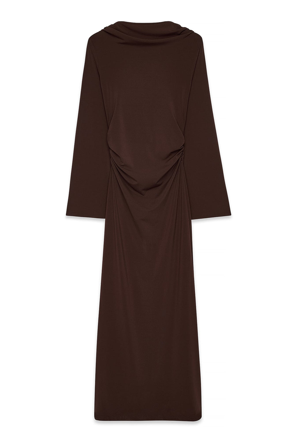 Vestido Largo de Mangas Anchas y Espalda Descubierta Marrón