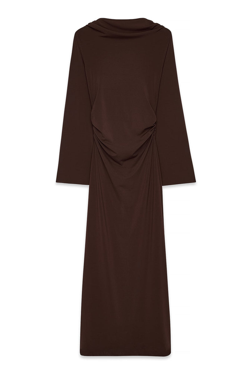 Robe Longue À Manches Larges Et Dos Ouvert Marron