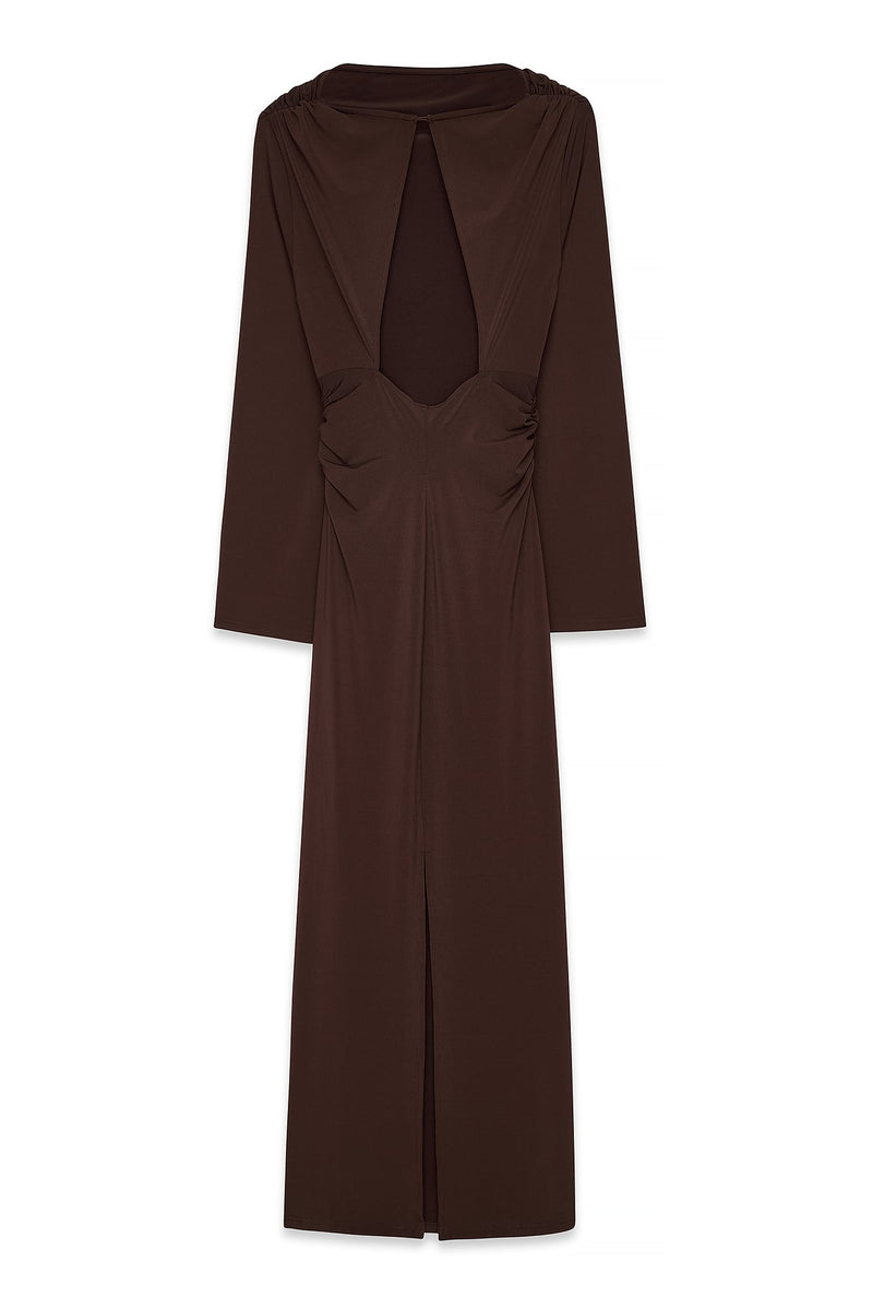 Robe Longue À Manches Larges Et Dos Ouvert Marron