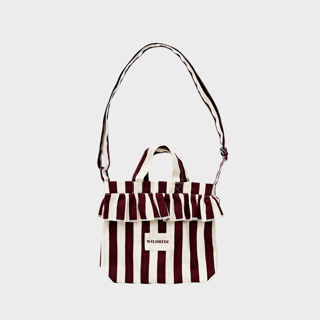 Striped Burgundy Mini Ruffle Bag