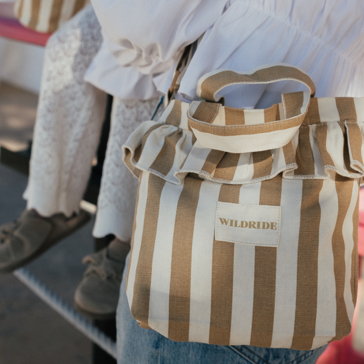 Mini Sac À Volants Beige Rayé