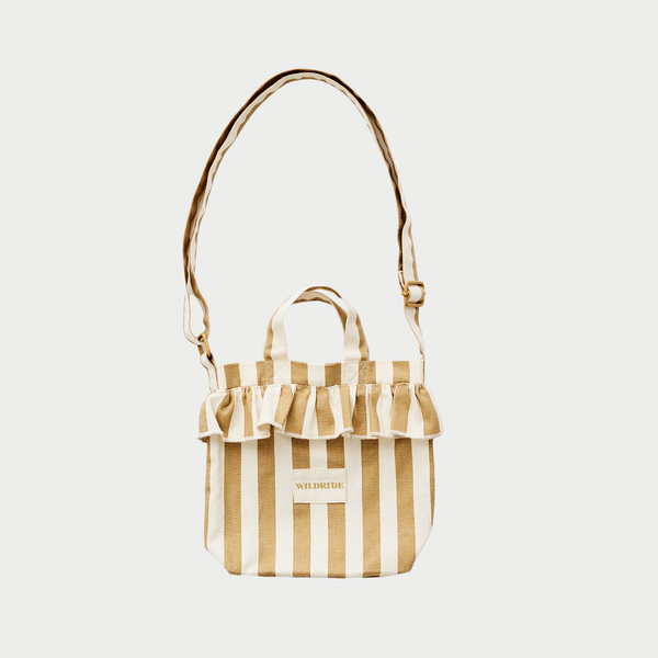 Striped Beige Mini Ruffle Bag