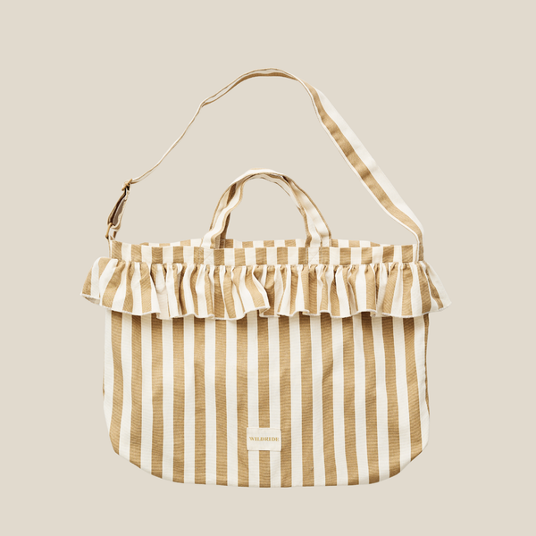 Striped Beige Ruffle Shoulder Bag