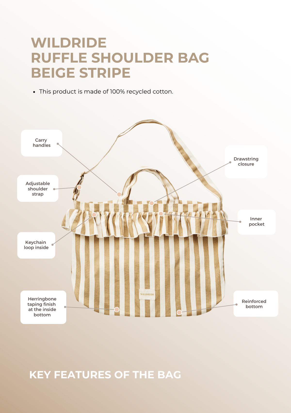 Sac Porté Épaule À Volants Beige Rayé
