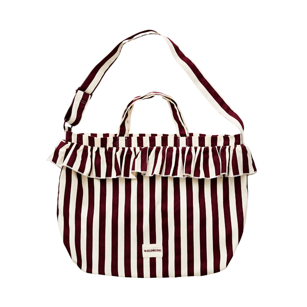 Striped Burgundy Ruffle Shoulder Bag