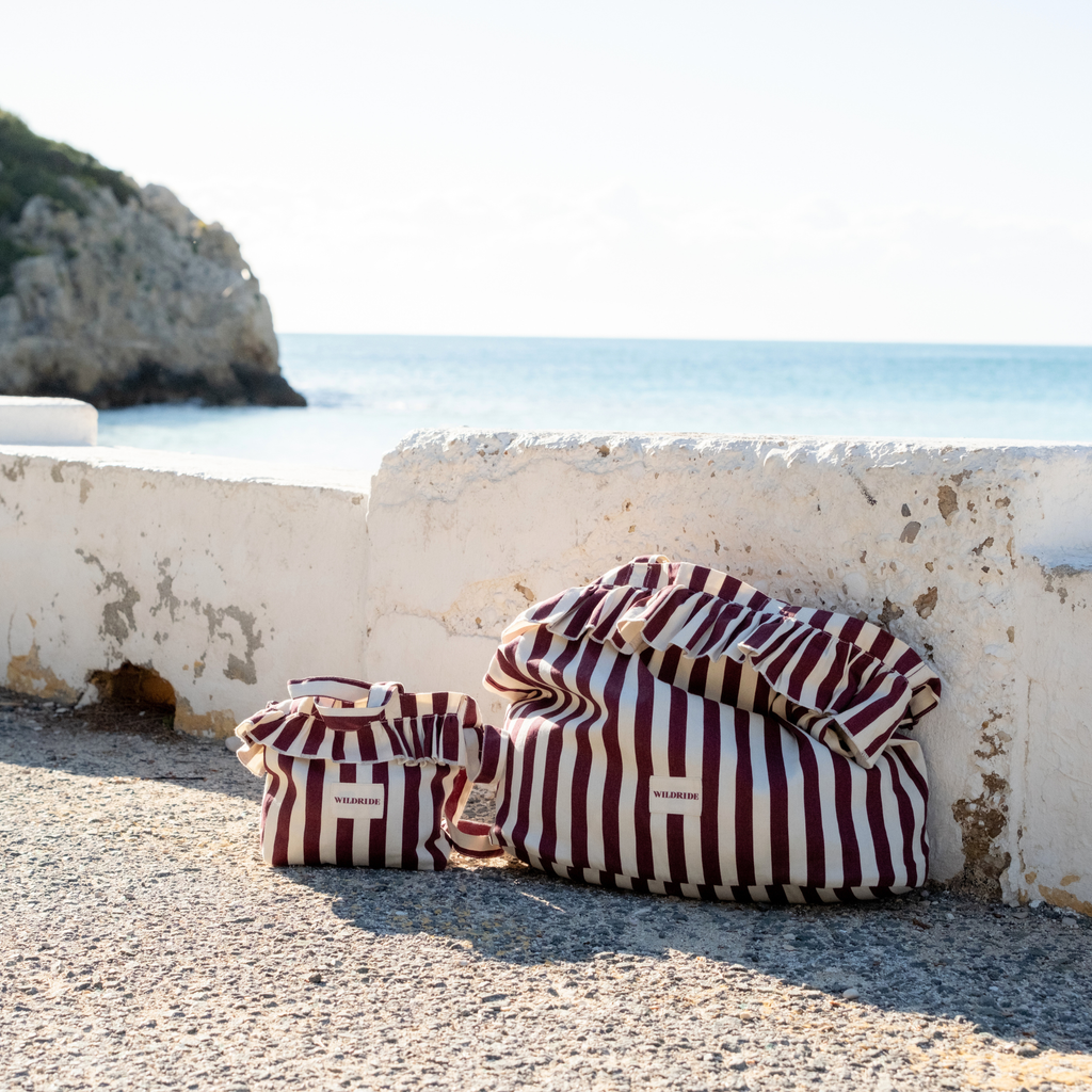 Striped Burgundy Mini Ruffle Bag