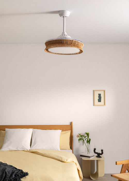 Wind Clear Rattan M - Quiet Ceiling Fan Retractable Blades With LED Lighting - Braided