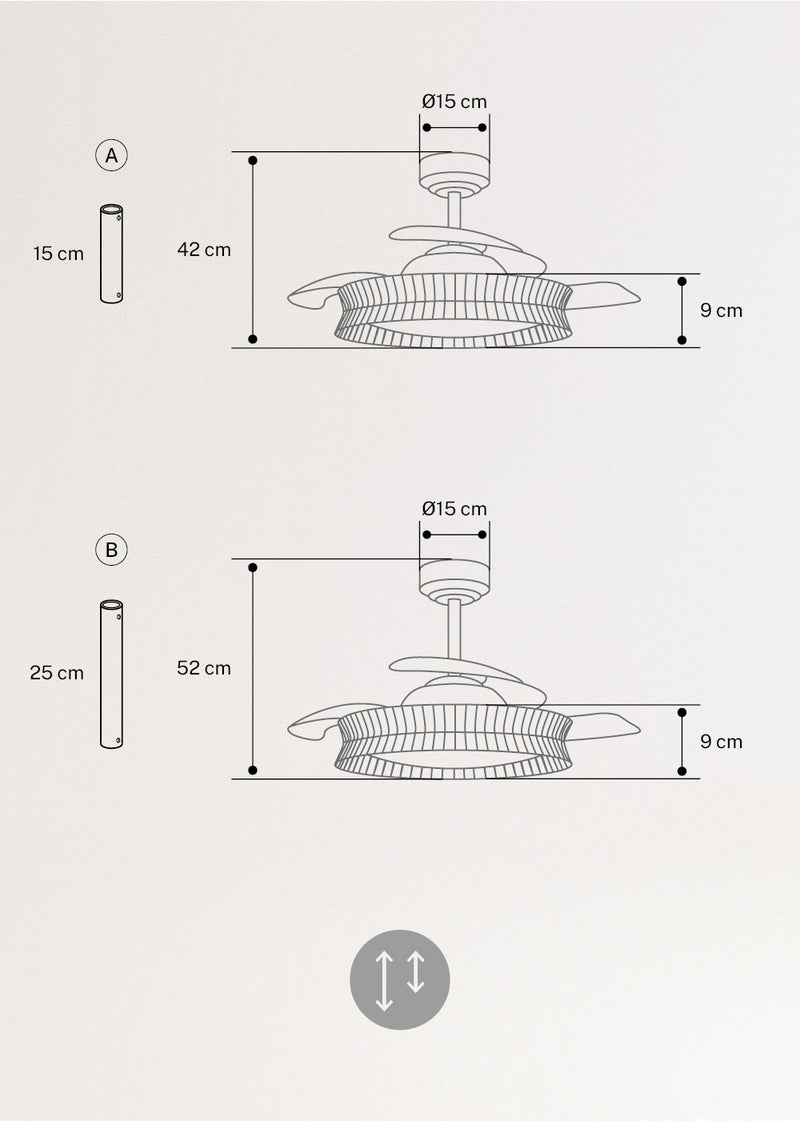 Wind Clear Rattan M - Ventilador de techo silencioso con aspas retráctiles e iluminación LED - Trenzado